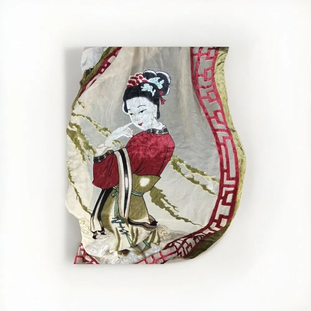 Geisha‎ Tapestry or Table Runner with Beaded Fringe 100% mulberry silk